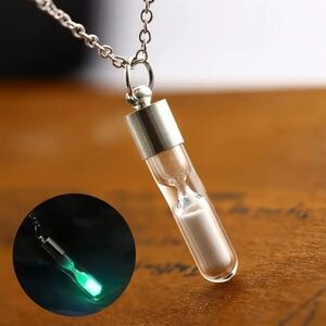 Glow-in-the-Dark Hourglass Pendant Glass Luminous Lamp‎ Wishing Bottle Necklace